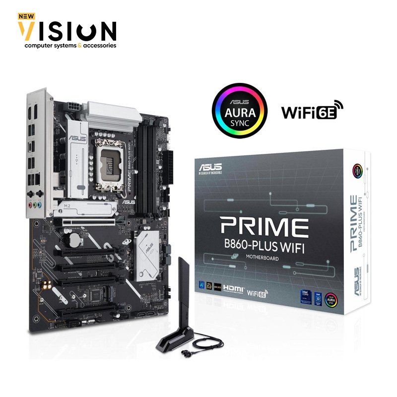 ⁦ASUS PRIME B860-PLUS WIFI B860 LGA 1851 ATX motherboard, Intel Core Ultra Series 2 Ready, Advanced AI PC-ready, 8+1+1+1 stages, DDR5, PCIe 5.0, HDMI, USB 20Gbps Type-C, 2 x M.2, WiFi 6E, 2.5Gb LAN⁩ - الصورة ⁦1⁩